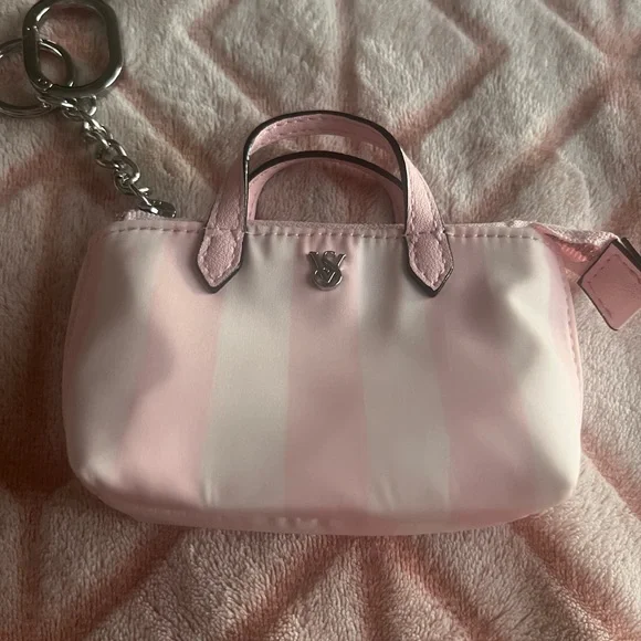 Victoria's Secret Pink Striped Mini Tote Keychain Bag - Picture 1 of 2